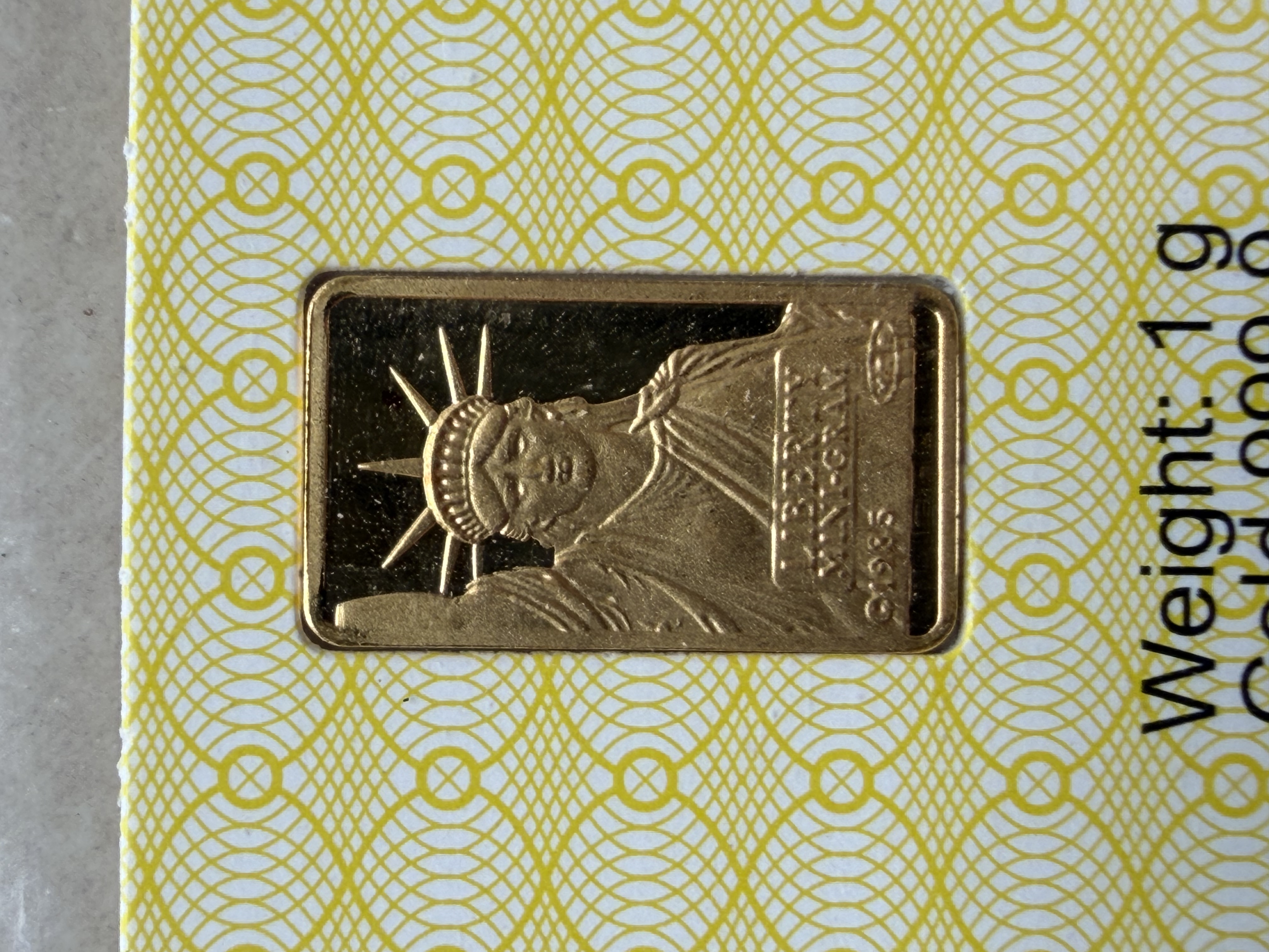 (SN85291) VALCAMBI 🇨🇭RARE Vintage 1985 Liberty 1g Credit Suisse Gold bar Emas 999.9 自由女神