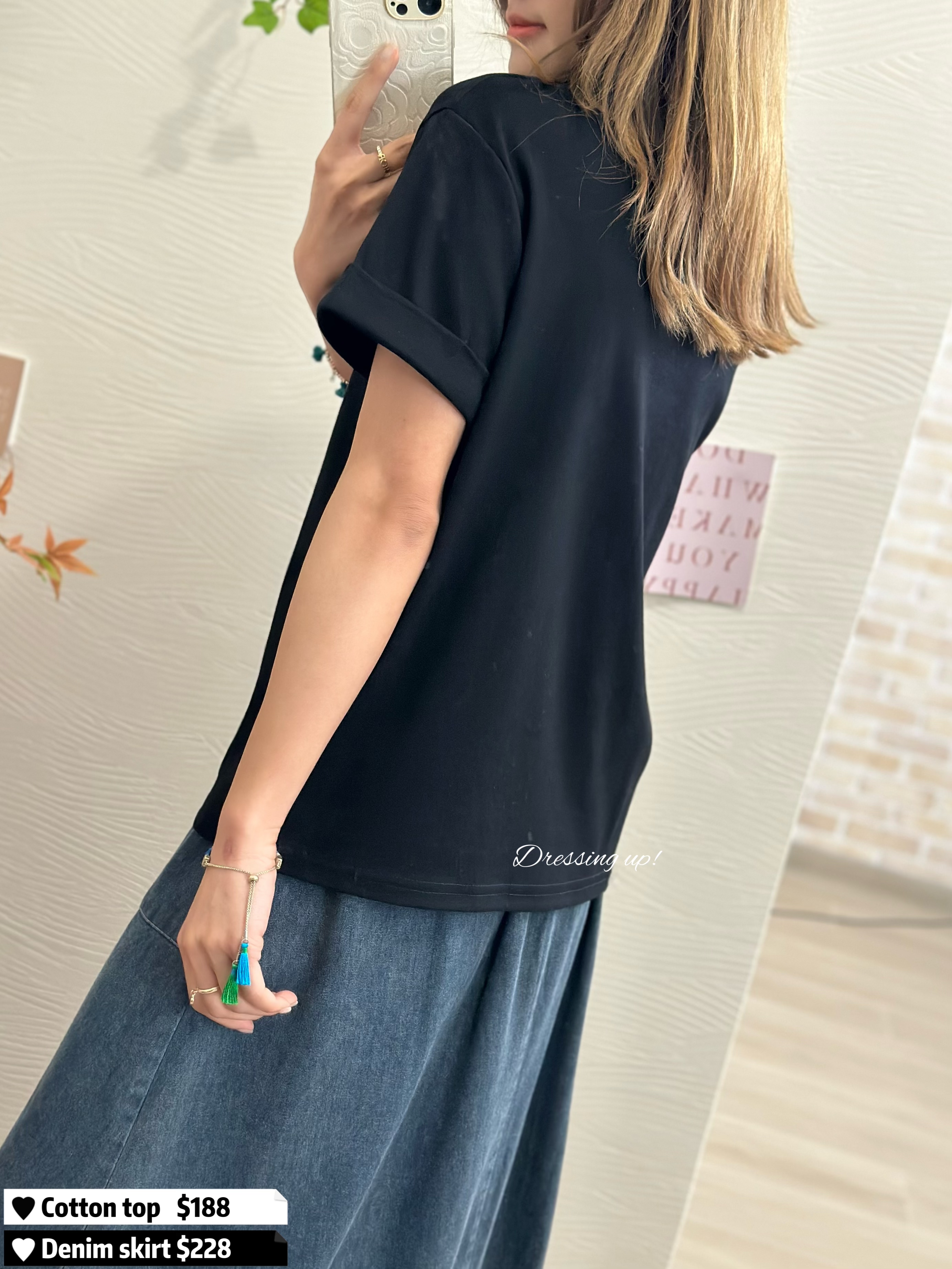  限量山茶花｜黑色軟棉上衣