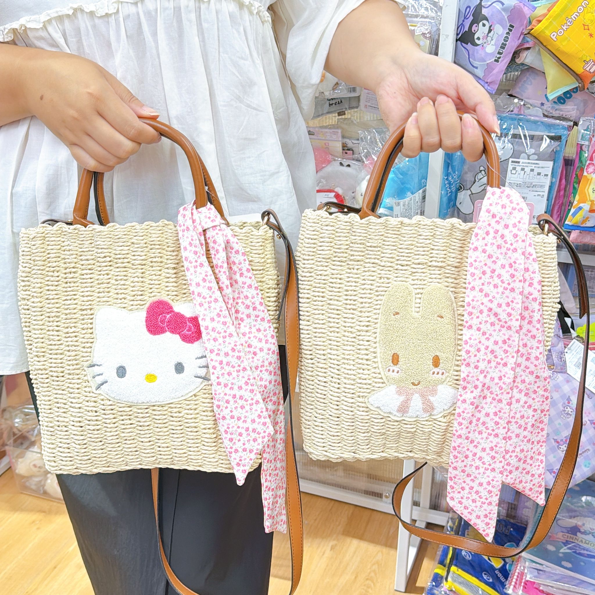 日本直送日本版新款Sanrio Hello Kitty Melody Marron cream 藤織斜孭袋手挽袋