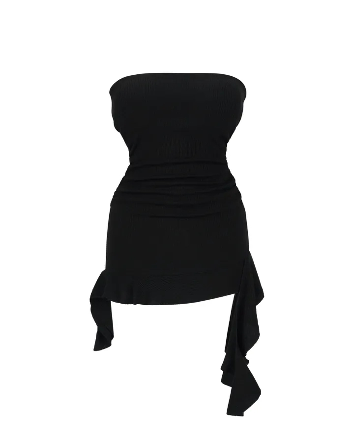 Asymmetrical Ruffle Ribbed Tube Top