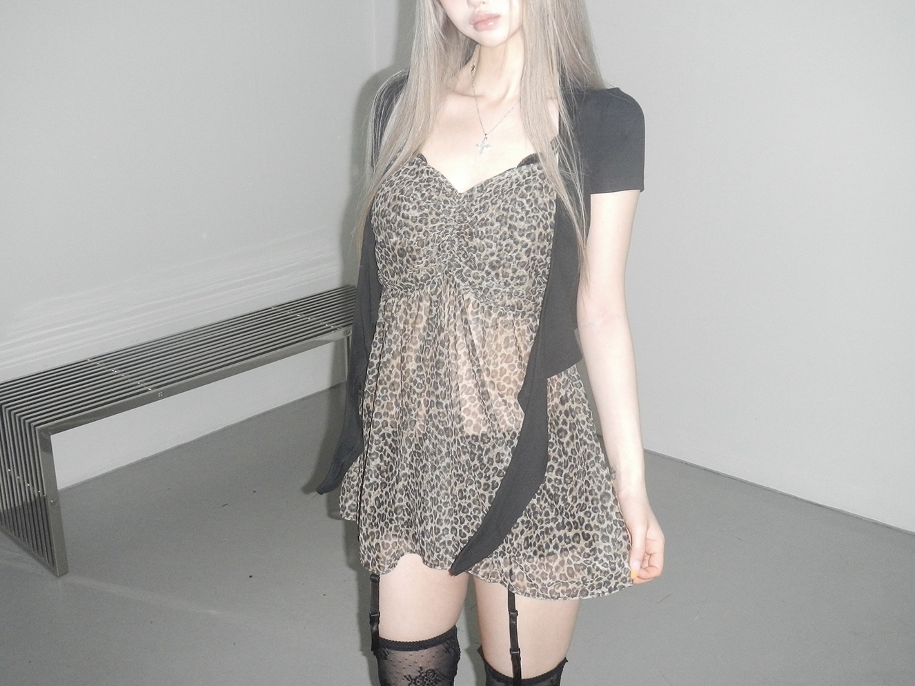 Leopard Mesh Cami Dress
