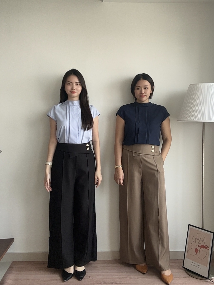 S2002 Wide Leg Long Pants - Black & Brown