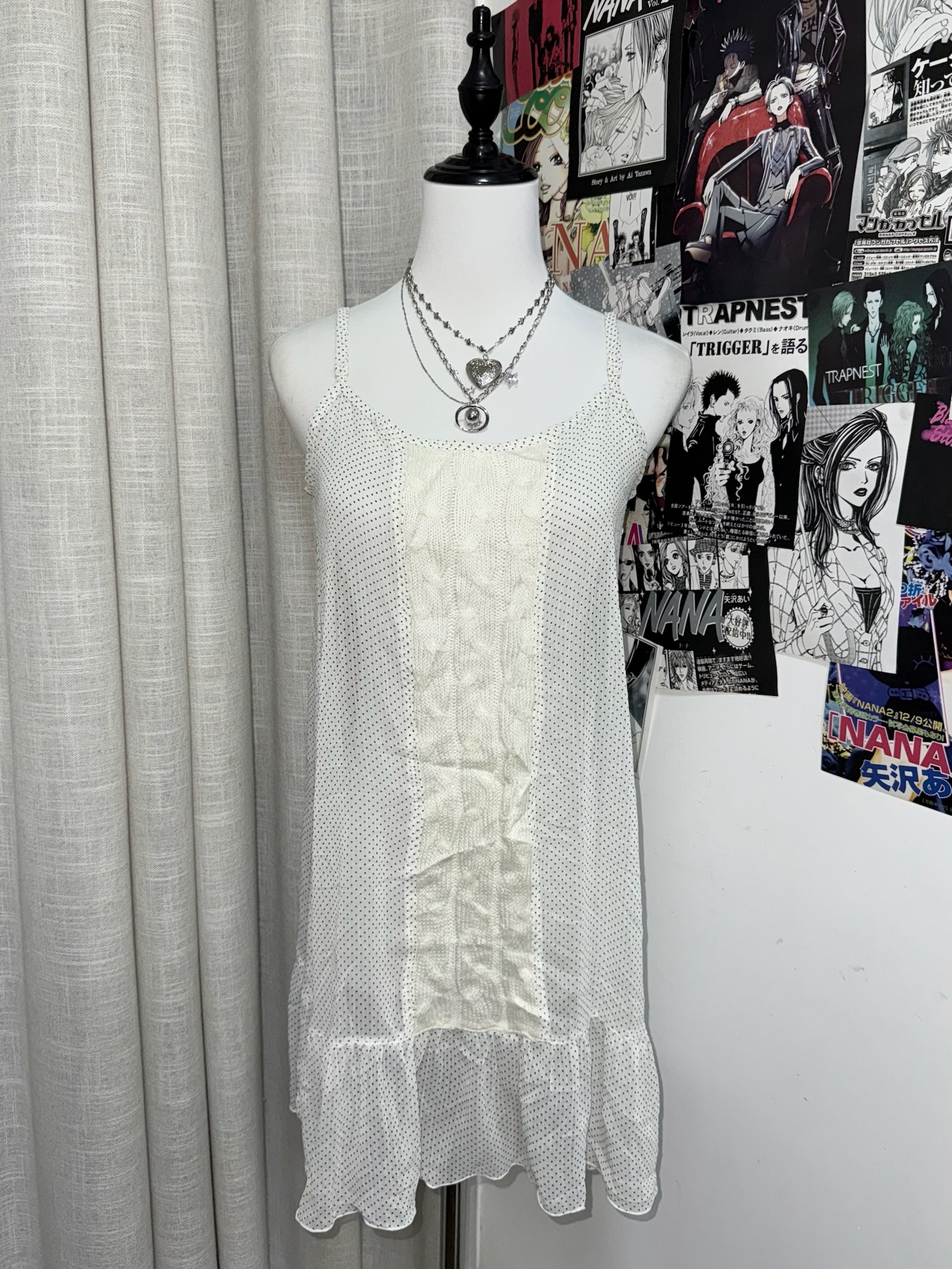 Sleeveless Polka Dot Dress with Cable-Knit Splicing