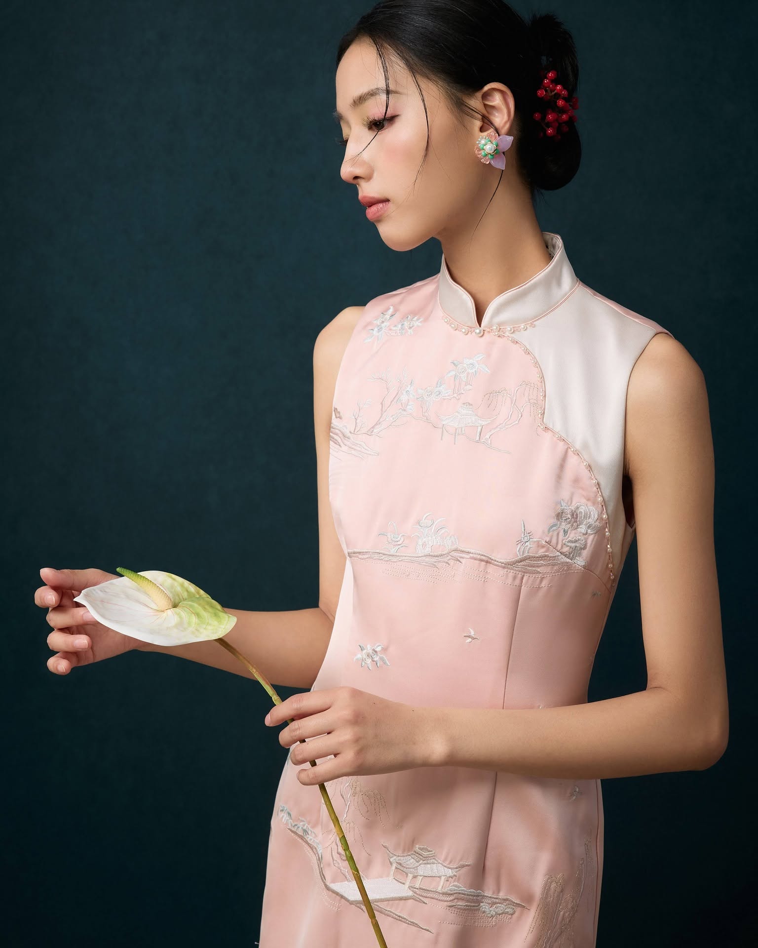 东方水墨刺绣旗袍 D0368