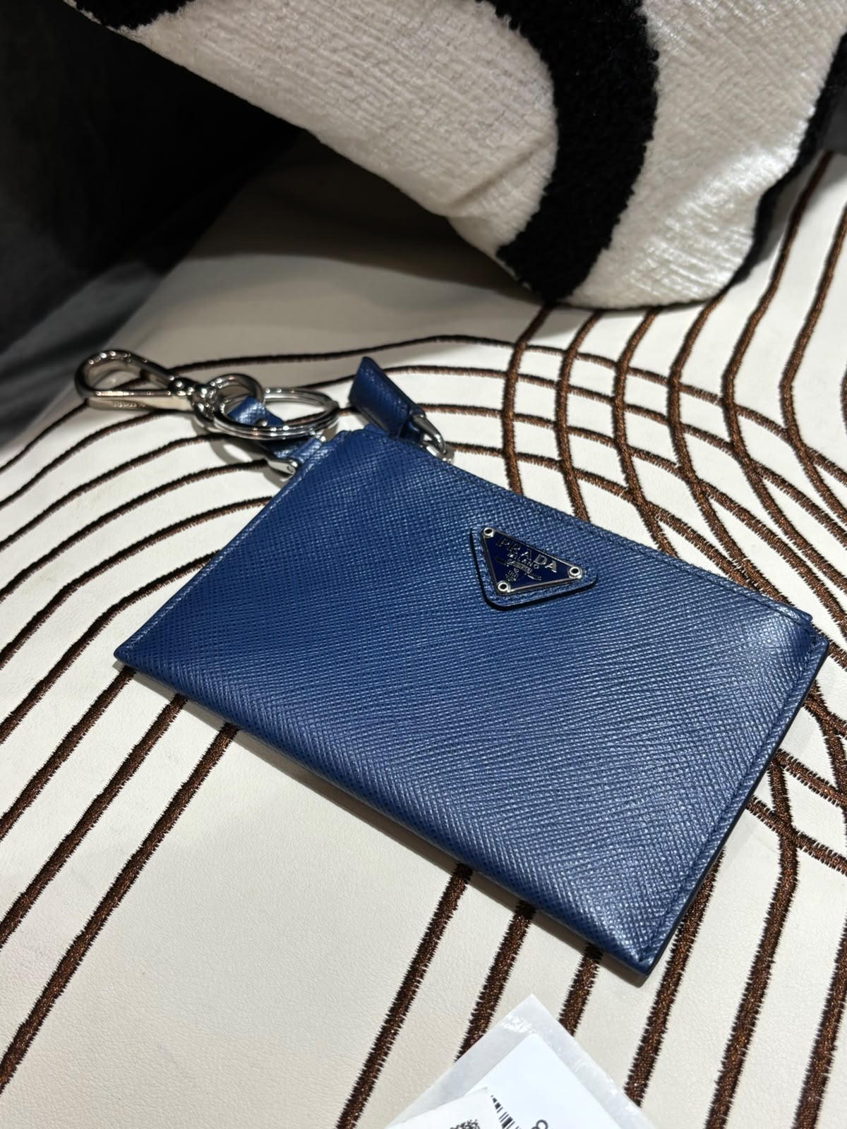Prada Key Holder Coin Case Blue Calfskin 100%Authentic, 98%New
