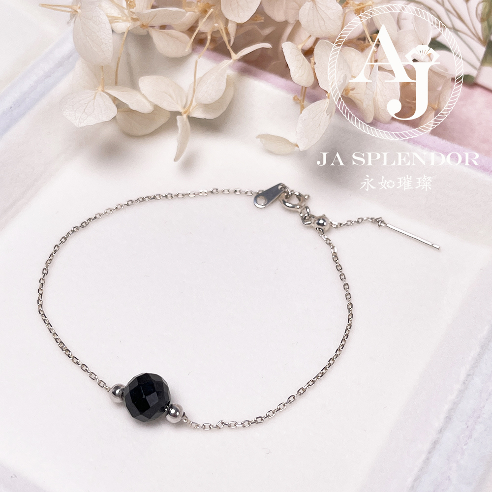 D-06B 天然翡翠A玉 墨翠鑽石切割平安幸運純銀手鏈