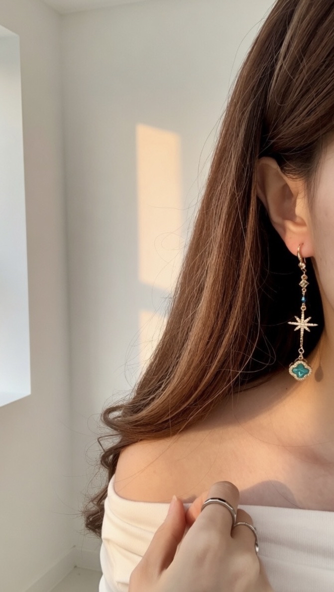 藍光星月鴛鴦耳環☪️