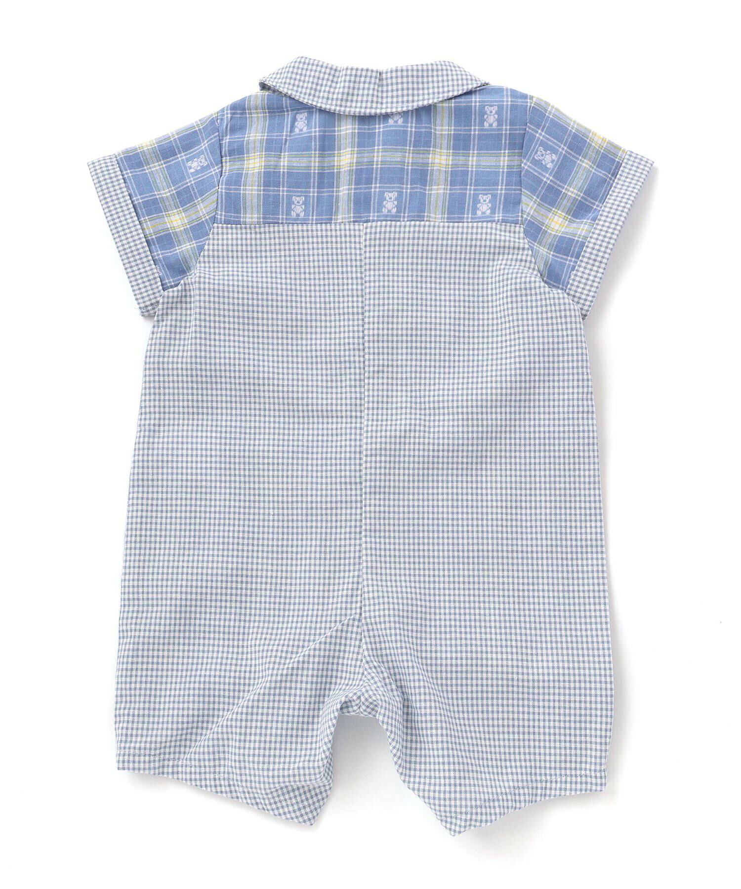 🇯🇵預訂 日本直送🇯🇵Slap Slip Baby兩色小熊刺繡口袋格紋翻領短袖連身服