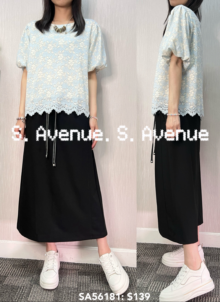 SA56181: 泡泡袖雙色lace top