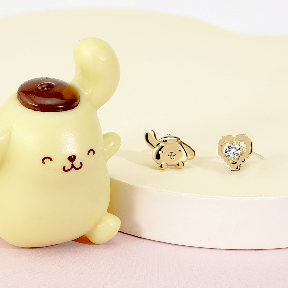 📦訂購 台灣限定 三麗鷗 SanrioＸSTORY 故事銀飾 30週年系列 Pom Pom Purin 布丁狗像素雷刻晶鑽純銀耳環