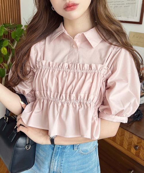 荷葉邊抹胸短袖襯衫上衣【JT036】