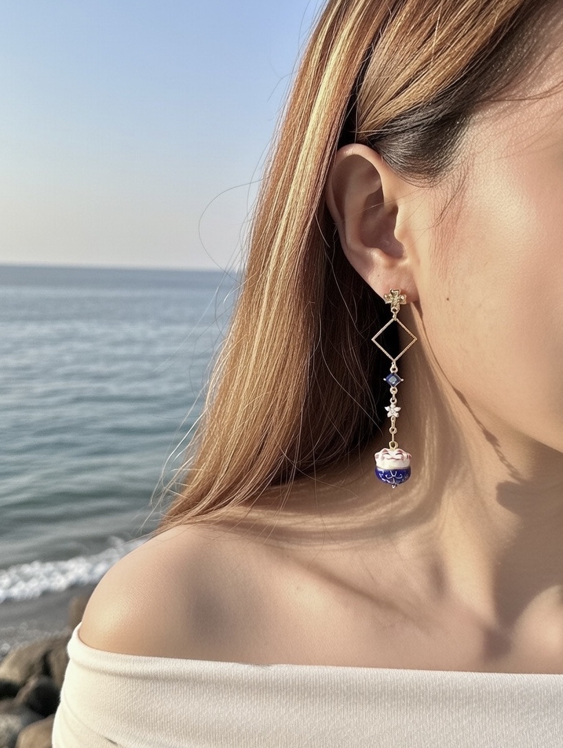 深藍招財貓耳環🦋健康