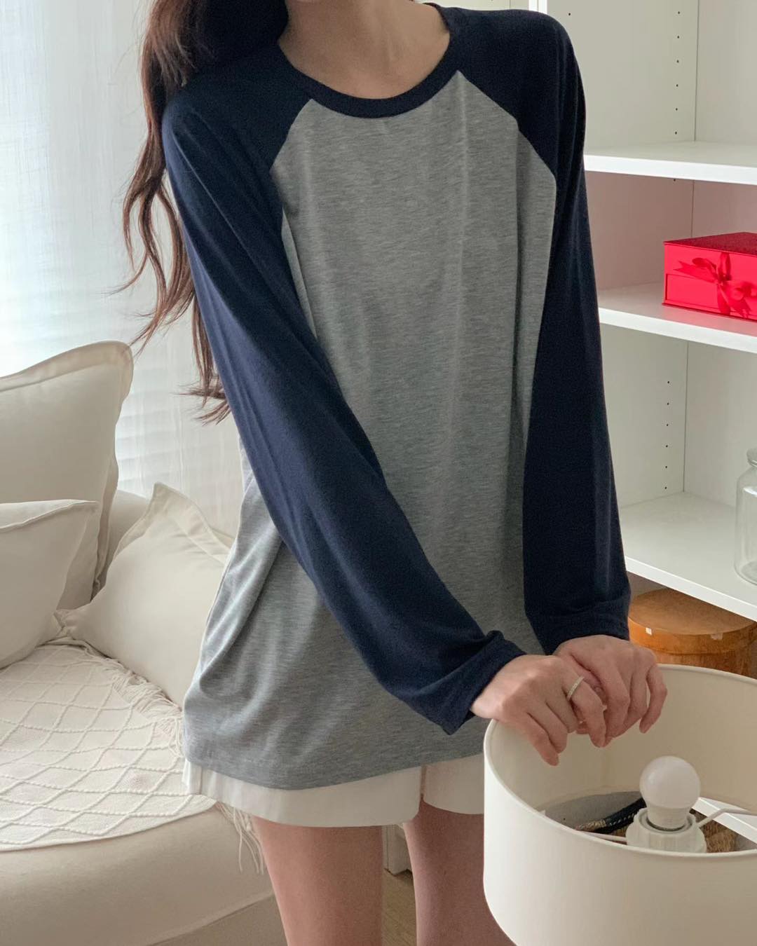 微磨毛牛角袖長袖 T-Shirt 