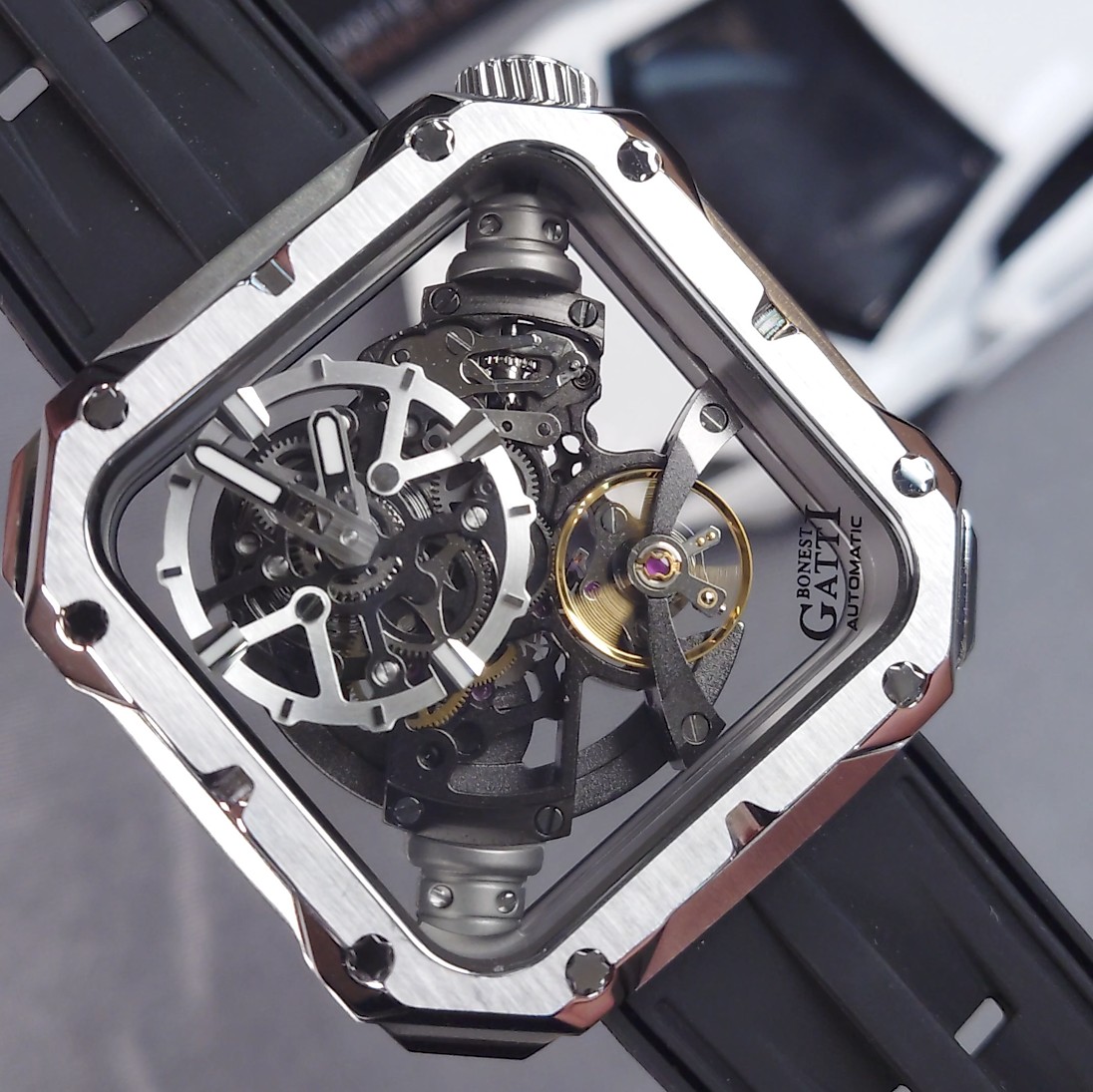 Bonest Gatti 現貨發售 方型全鏤空機械錶 BG4001-R1
