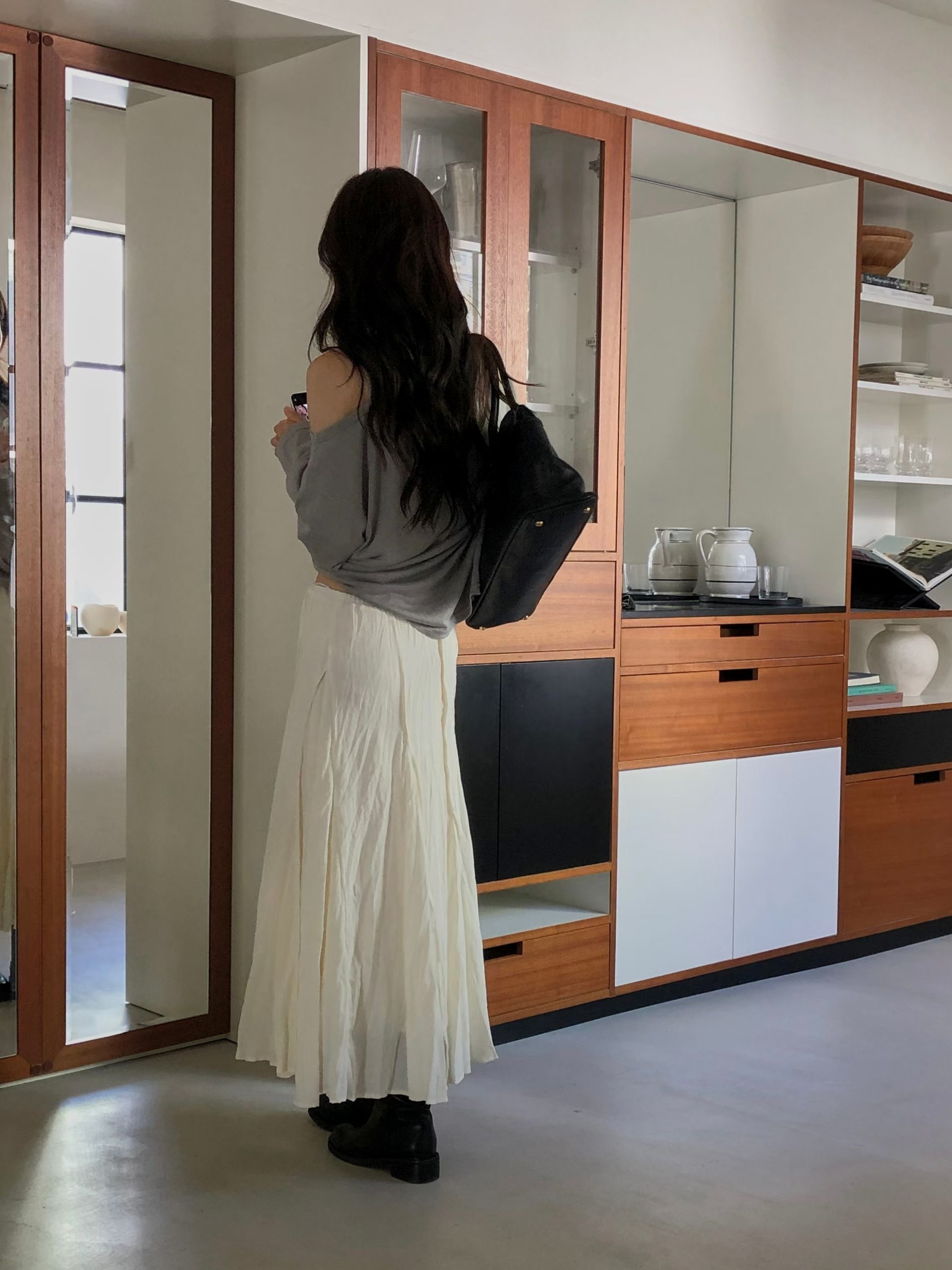 Natural pleats long skirt