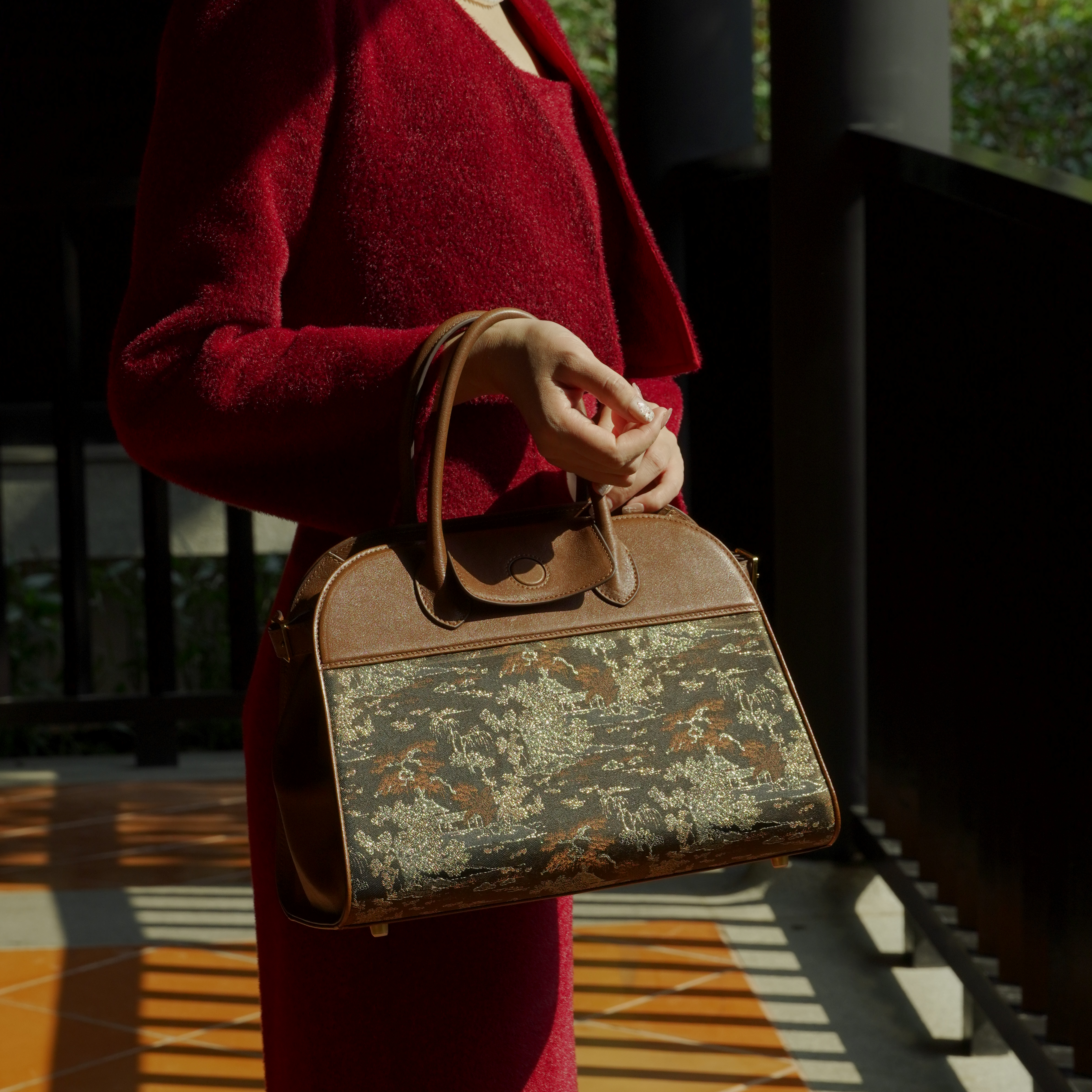 織金提花∞漢宮秋月圖紋牛皮中古手袋