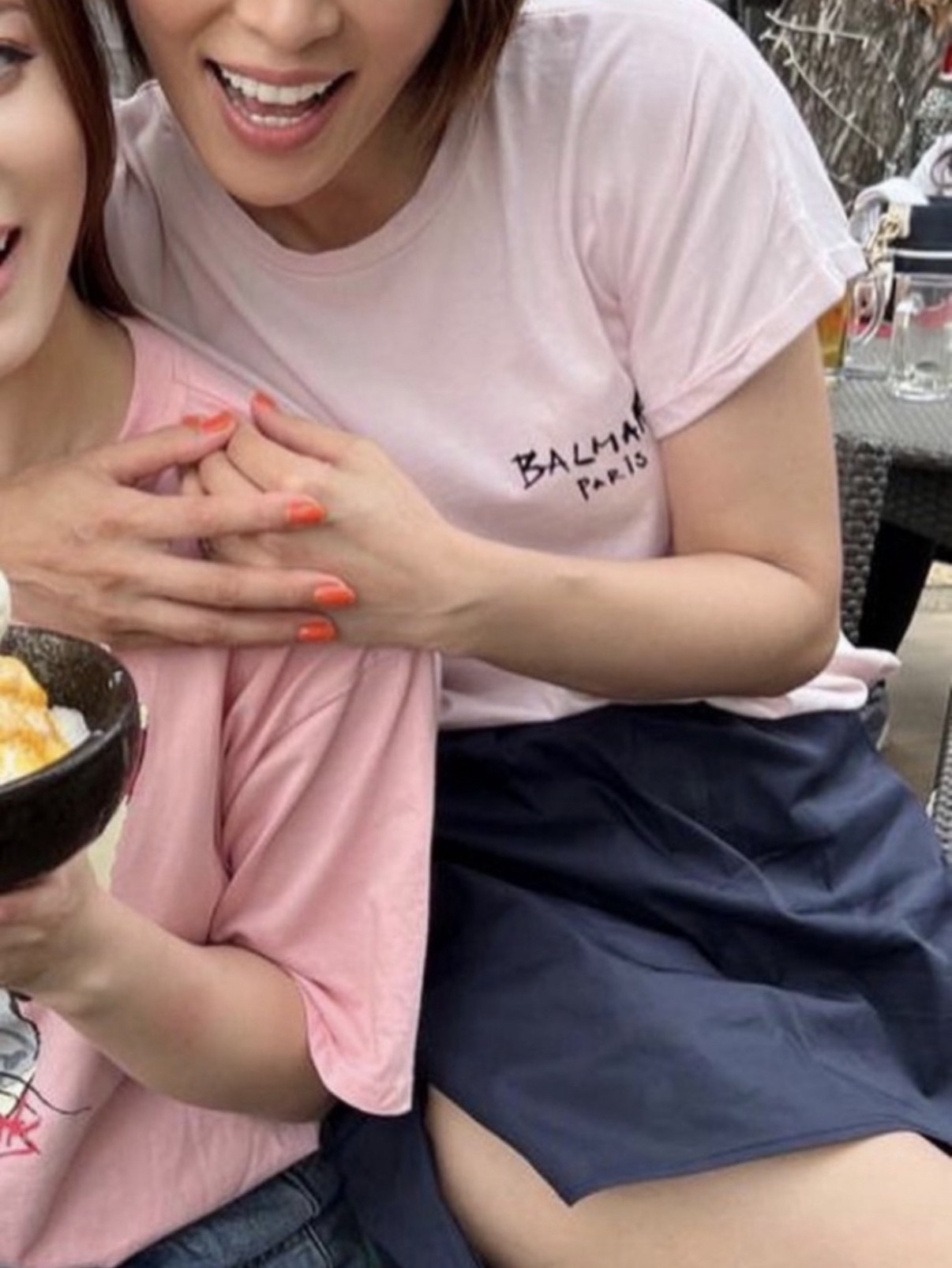 BALMAIN 細Logo粉紅色Tee