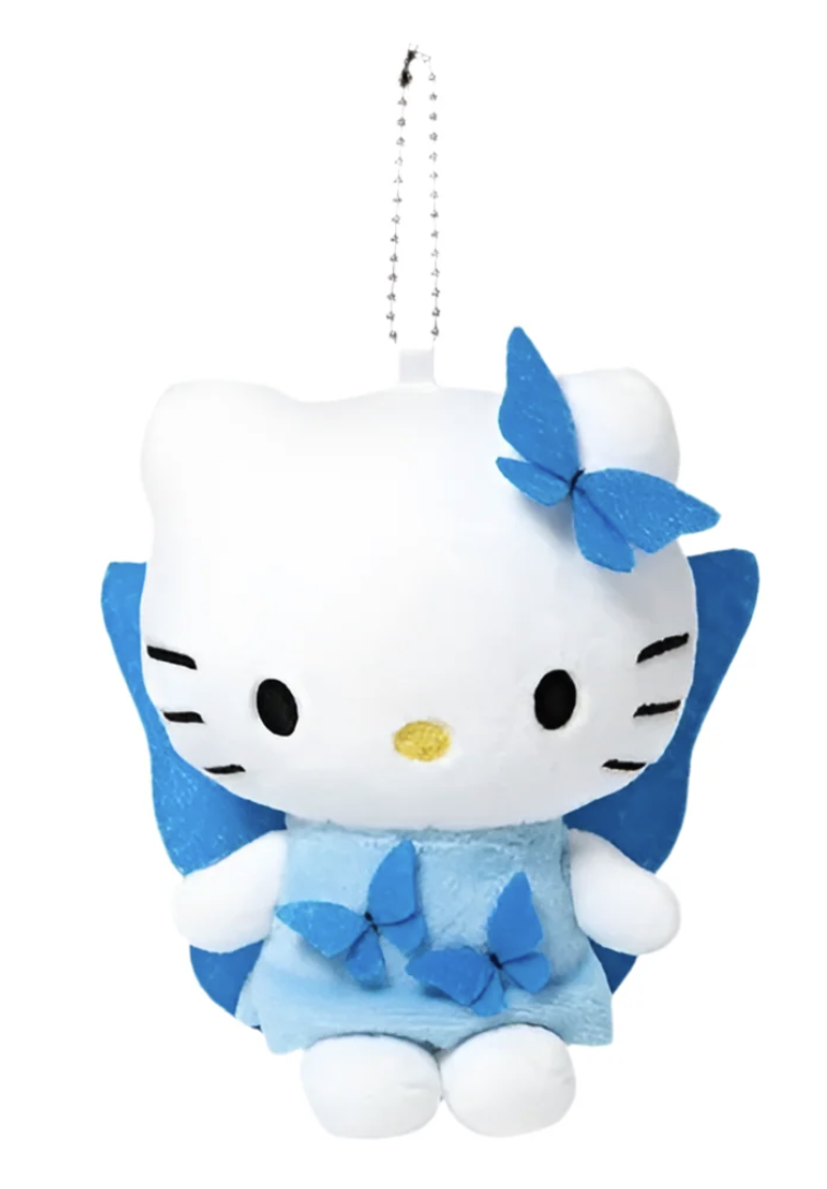 Sanrio Hello Kitty 藍色蝴蝶翅膀仙子 毛公仔球鏈掛件吊飾 Avail
