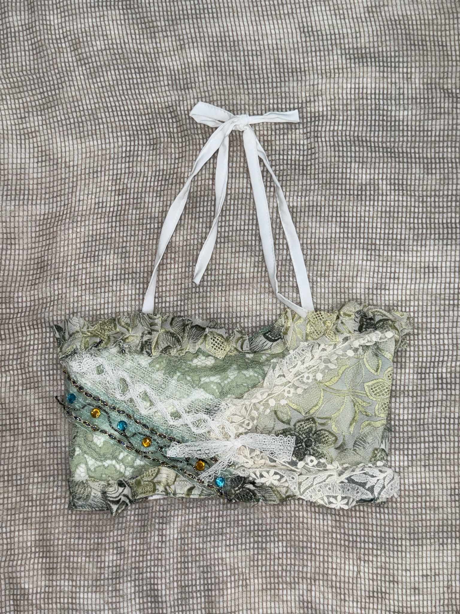 Fairycore Lace Patchwork Halter Remade Top