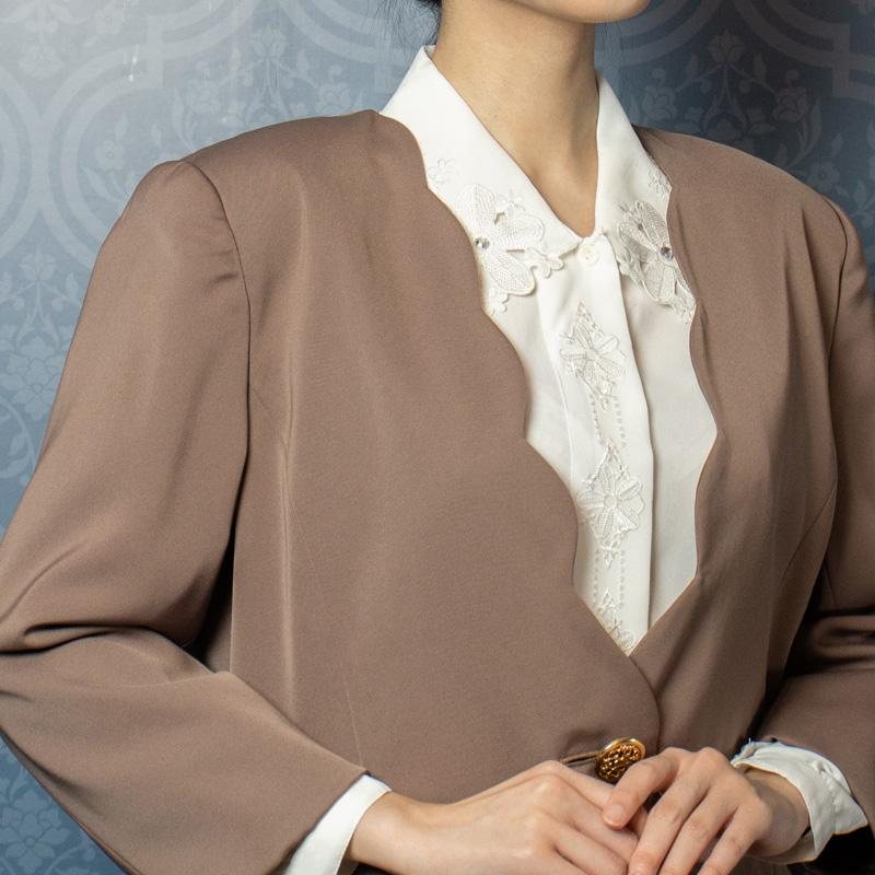 c.a.1980-1990s Choco Brown Scalloped Collar Blazer and Skirt Set - Skirt only(FH069)