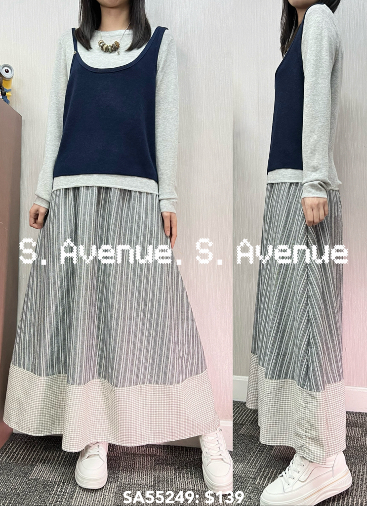 SA55249: 長袖假兩件吊帶背心線top