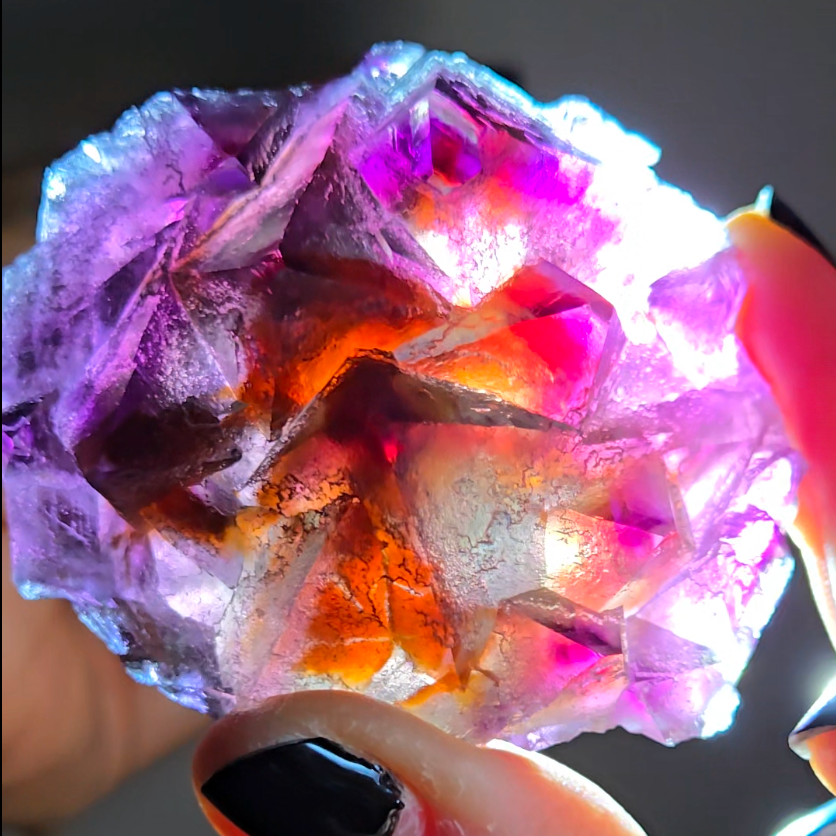 Red phantom octahedral fluorite from China - FL293