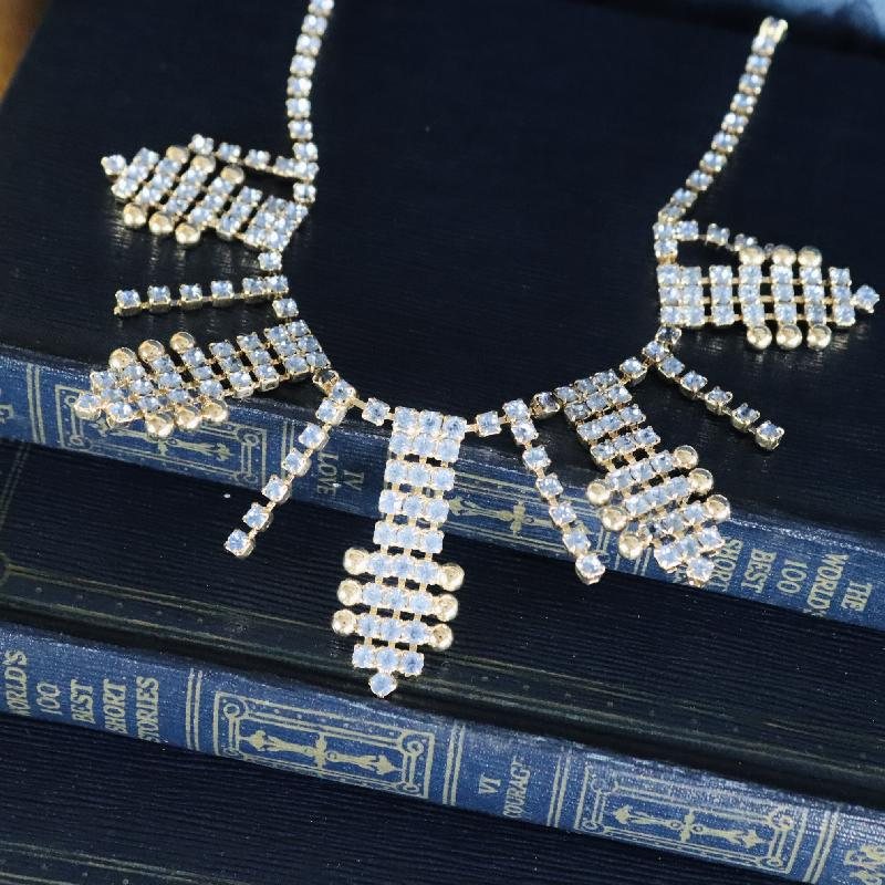 Vintage C.a. 1970-80s Czechoslovakian Powder Blue Rhinestone Evening Necklace- New Old Stock(MZ047)