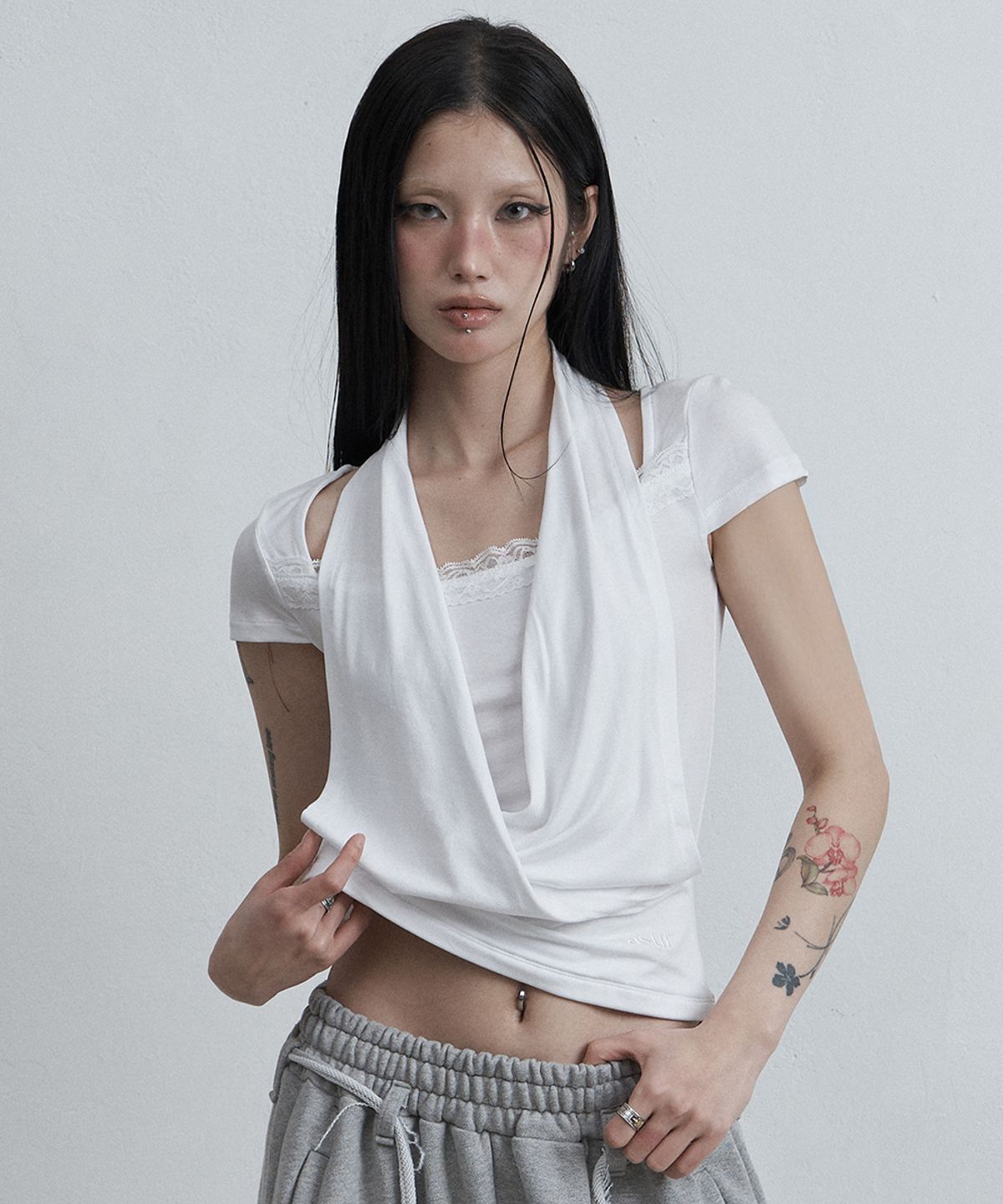 🇰🇷訂購｜asur 26SS｜Lace cowl neck shirt 3色