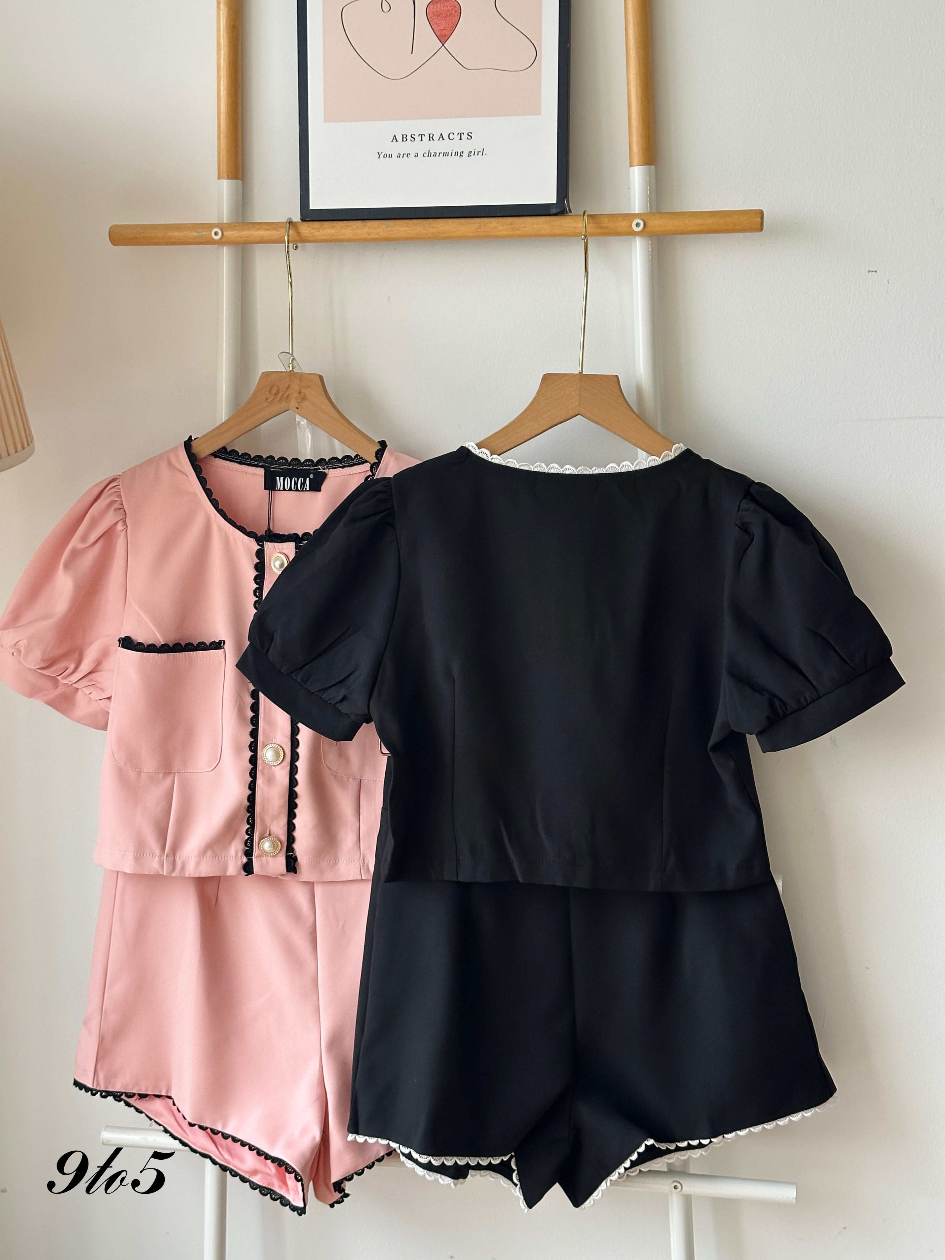 D2318 Tweed Matching Set - Black & Pink