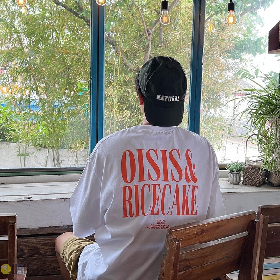 【100%保證韓國直送】Oisis Rice Cake 復古街頭撞色字母大印花寬鬆落肩圓領短袖Tee 👕 [3 color] RG165900
