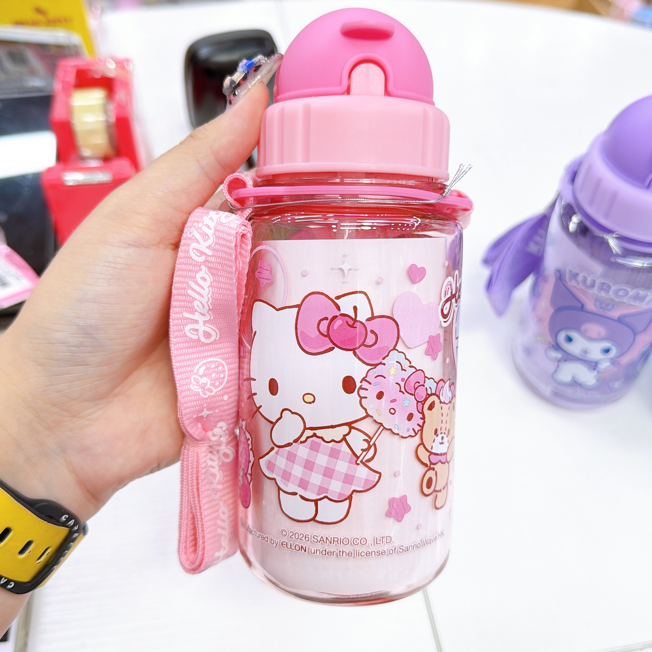 原裝行貨Sanrio Kuromi kitty cn新款350毫升水樽連飲管及斜孭繩/耐熱90度/ Bpa Bps free 