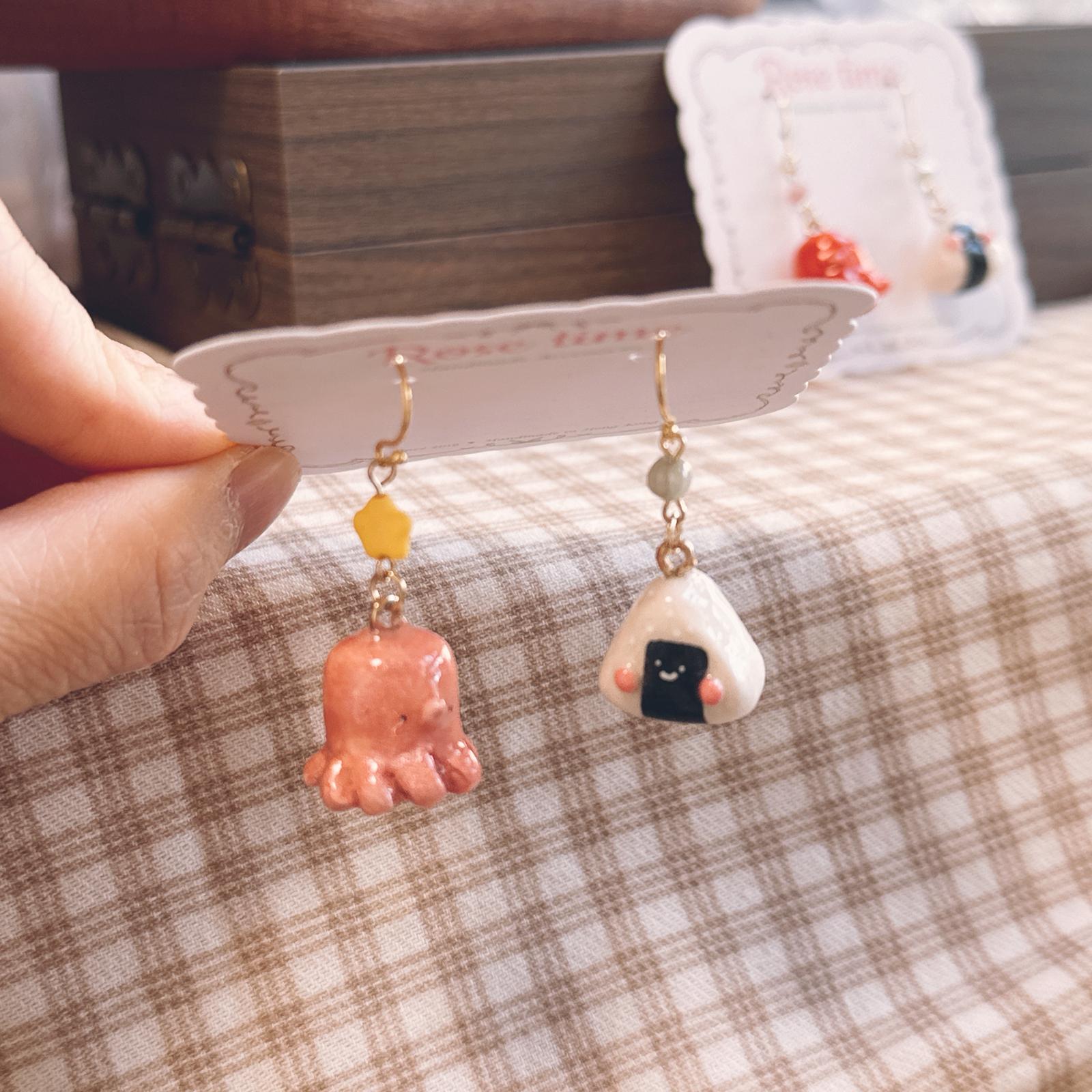手繪立體八爪魚🐙腸仔拼飯糰🍙 耳環