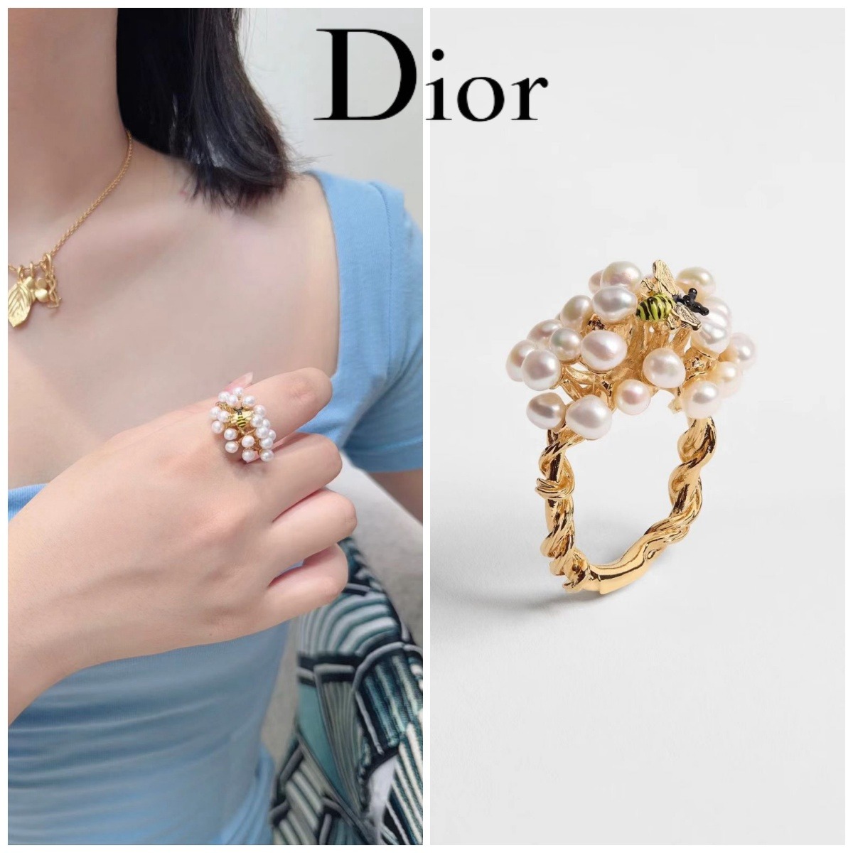 【原單】Dior Poetic Garden Ring 小蜜蜂珍珠戒指