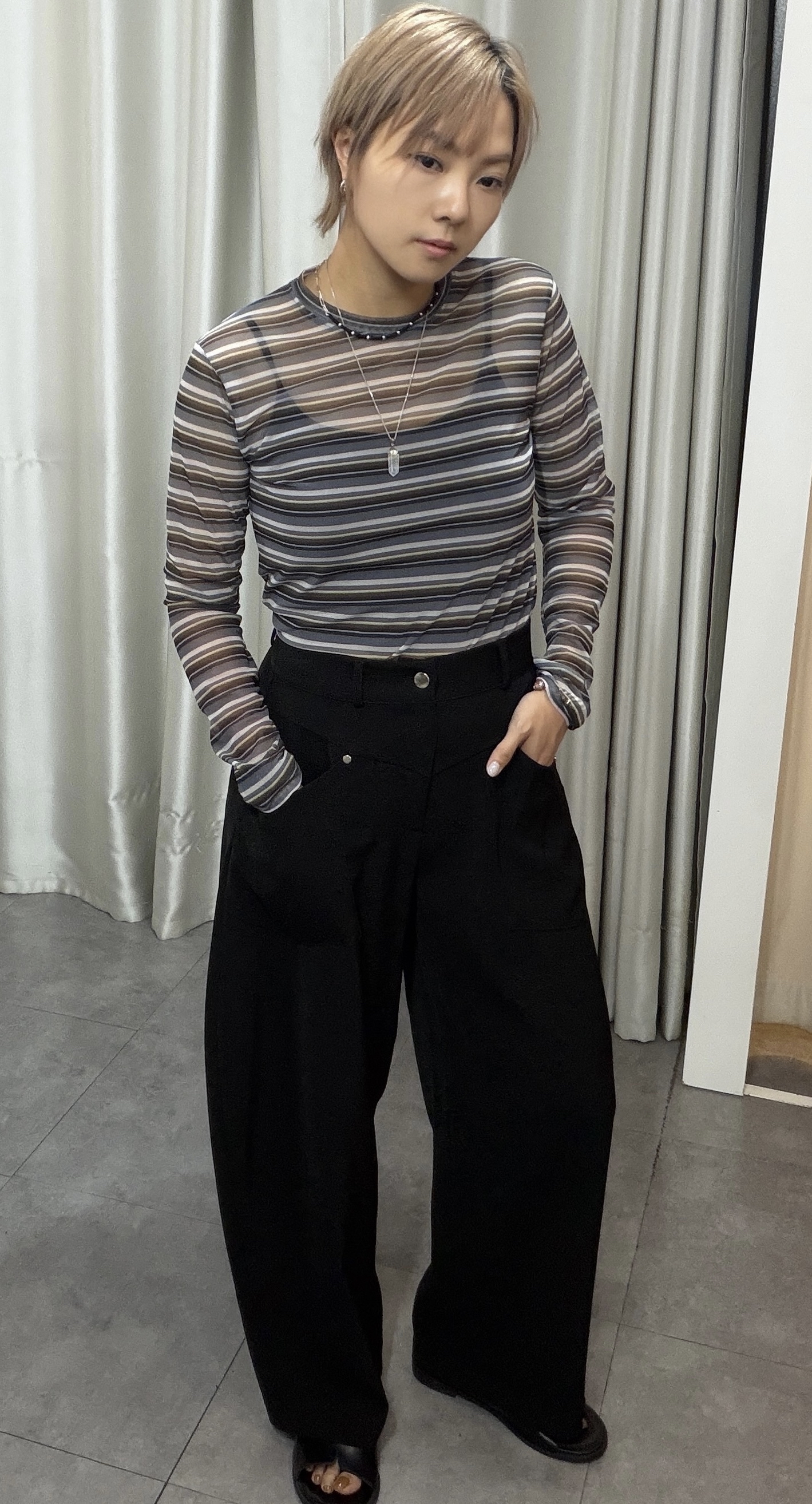 時尚高腰休閒彎刀褲