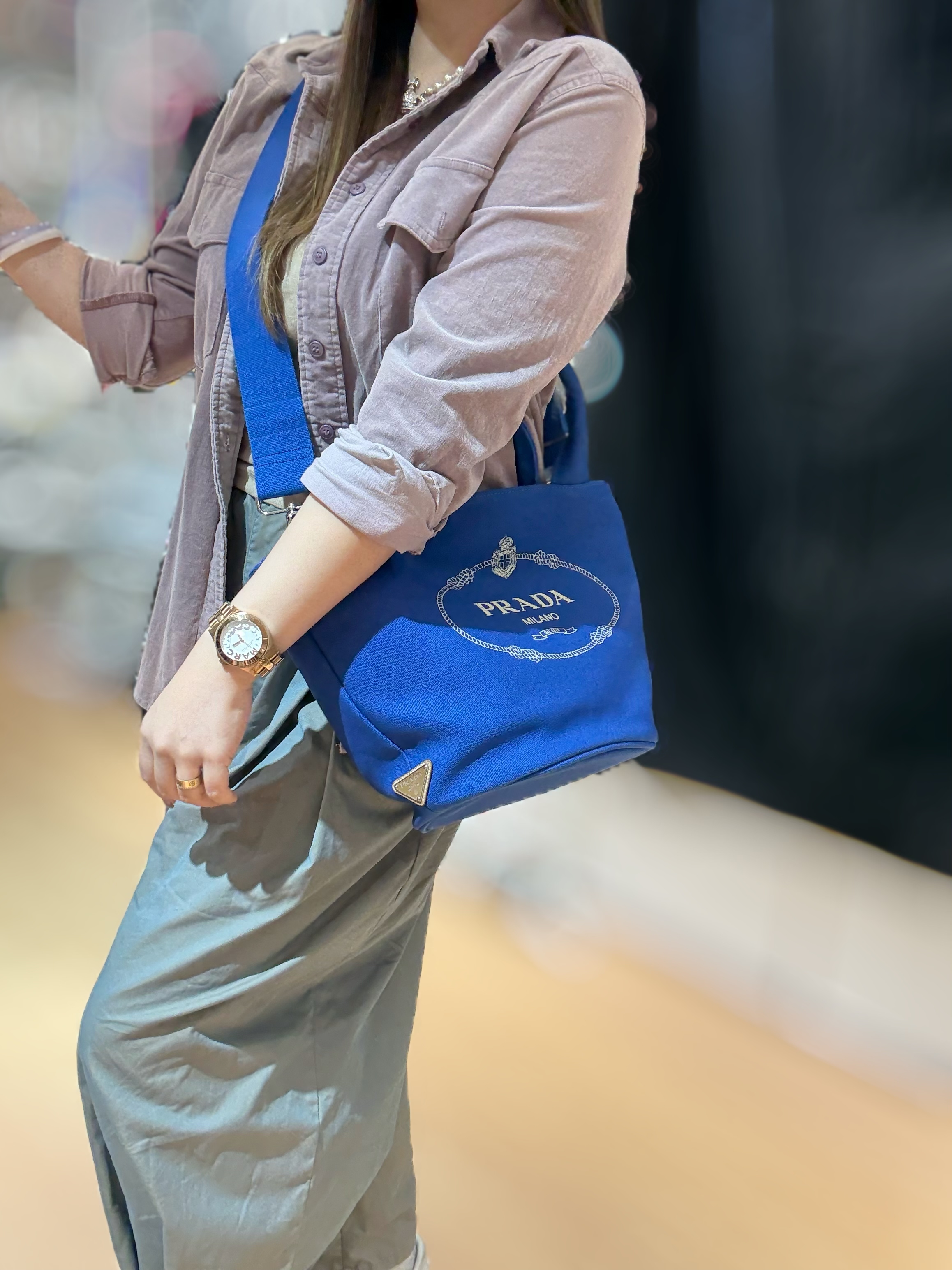 Prada canvas bag with pouch blue