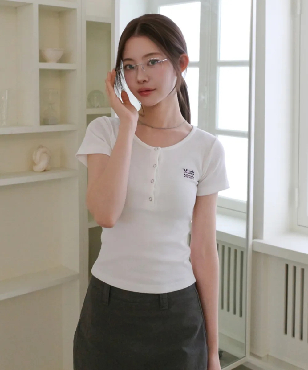 【預訂】 Huahmuah - Henley Neck V-Neck Short Sleeve T-Shirt 