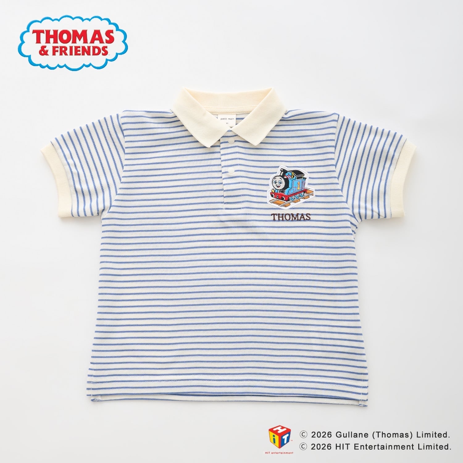 🇯🇵預訂 日本直送🇯🇵Petit Main x Thomas湯瑪士小火車系列兩色刺繡貼花條紋短袖企領上衣