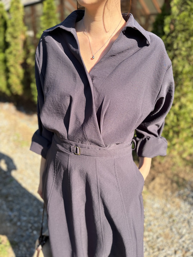 The Madeleine Belted Dress (Charcoal)