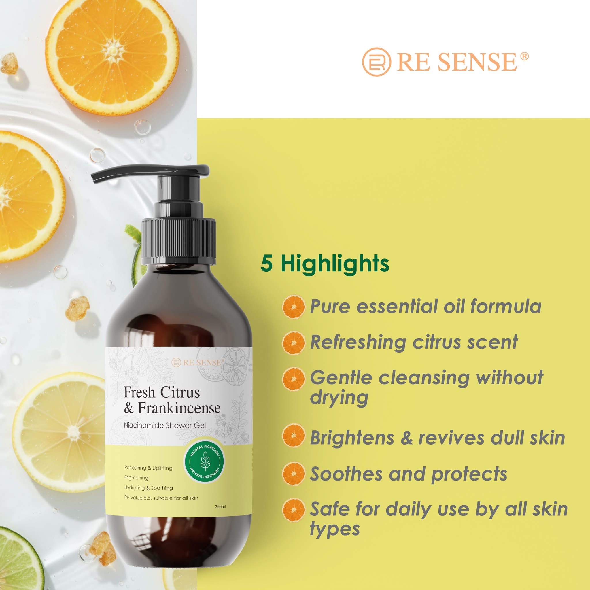 Fresh Citrus & Frankincense Niacinamide Shower Gel (300ml)