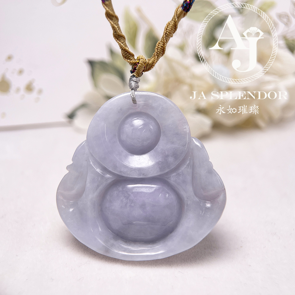 JN-1476 天然翡翠A玉 冰糯紫藍笑口常開大肚佛公吊墜