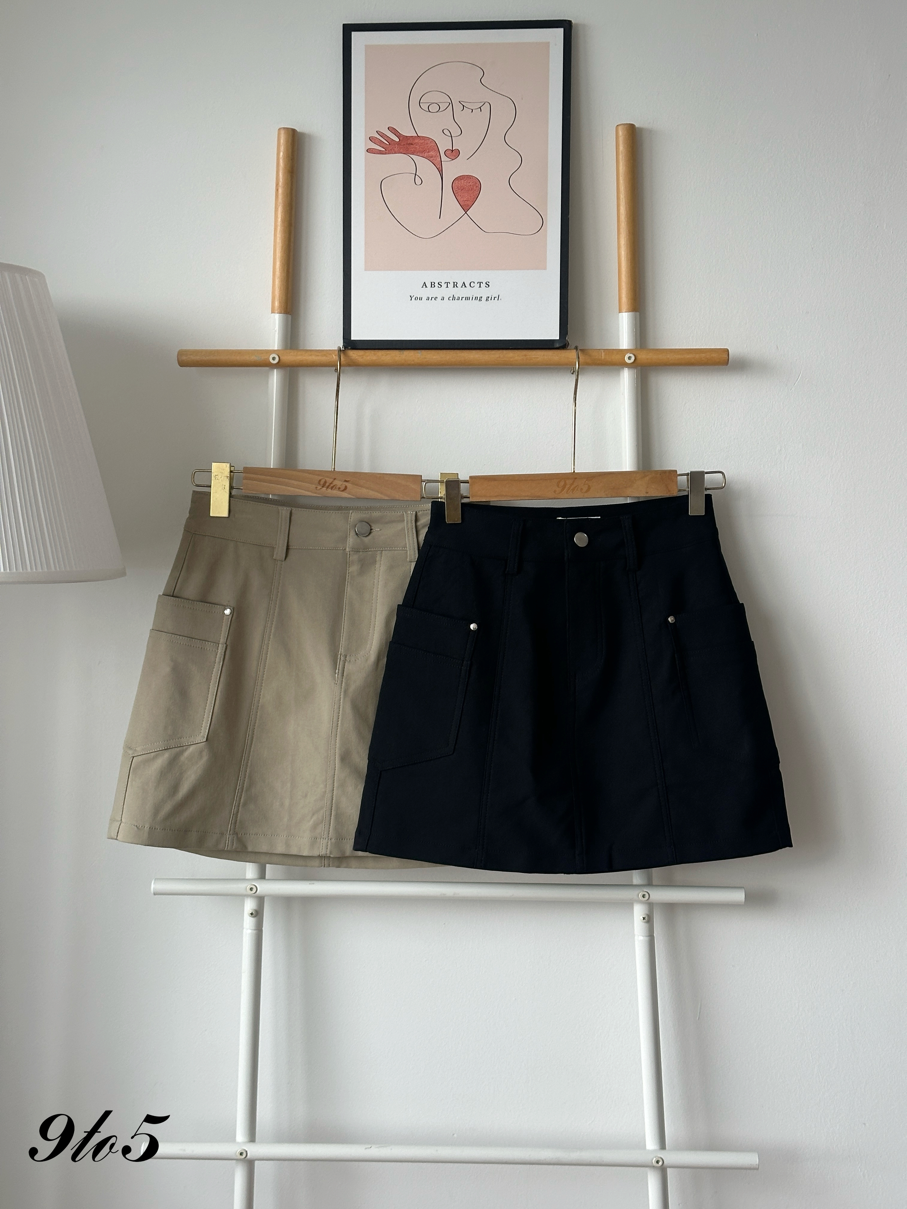 S1961 A Line Short Skirt - Black & Khaki