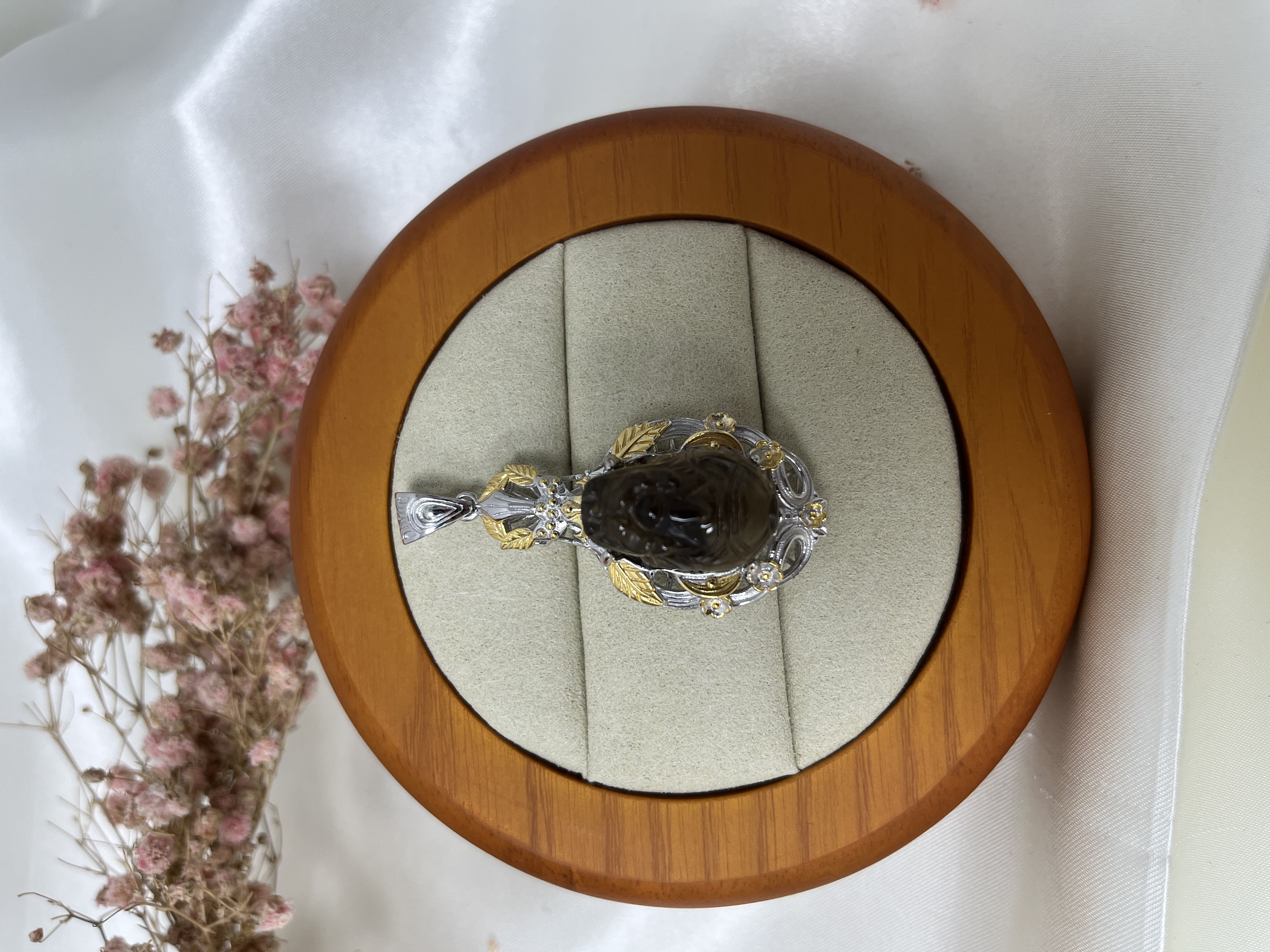 高品質希有威士忌黃黃水晶意大利鑲嵌龍龜s925金銀兩色吊墜 龍龜尺寸13.9x21.5mm