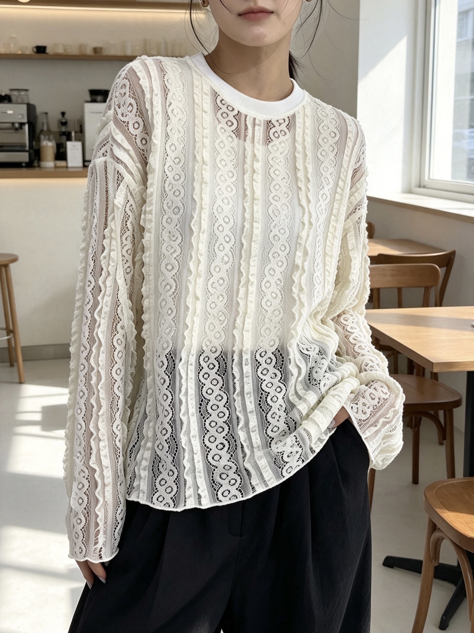 木耳邊立體幾何Lace Top 