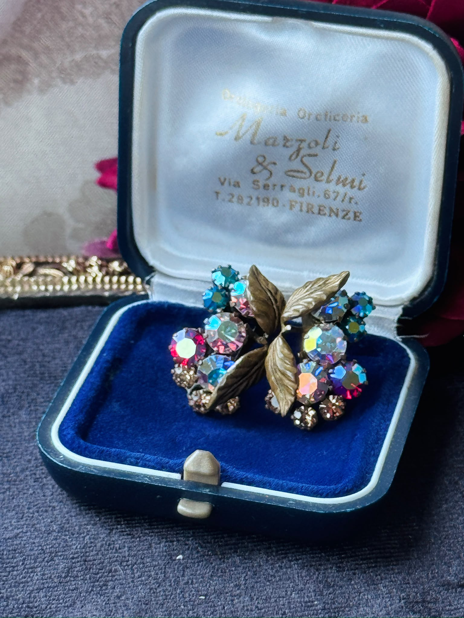 C.a. 1950s European Colourful Aurora Borealis Leafy Clip Earrings(MT2589-33)