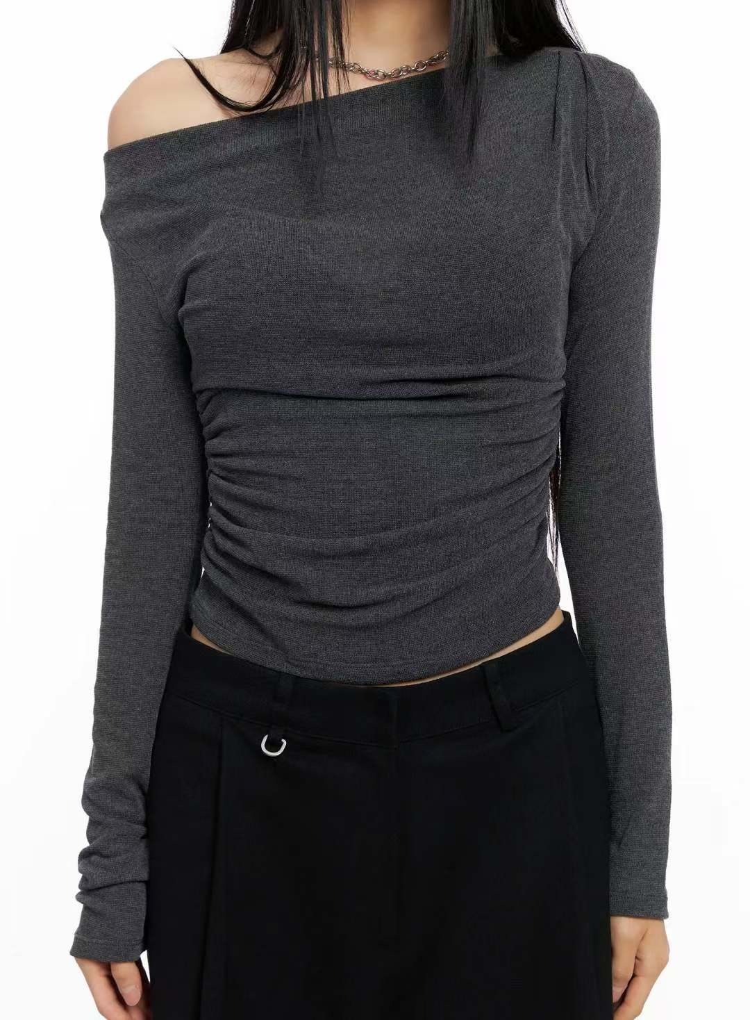 韓國高質收腰透透一字膊top