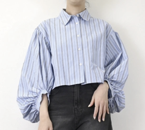 多比條紋蓬袖襯衫 - 2026 流行穿搭  長䄂襯衫 春夏時尚穿搭 柔軟舒適 日常穿搭 易於配搭 日本直送   #JP-I-260030