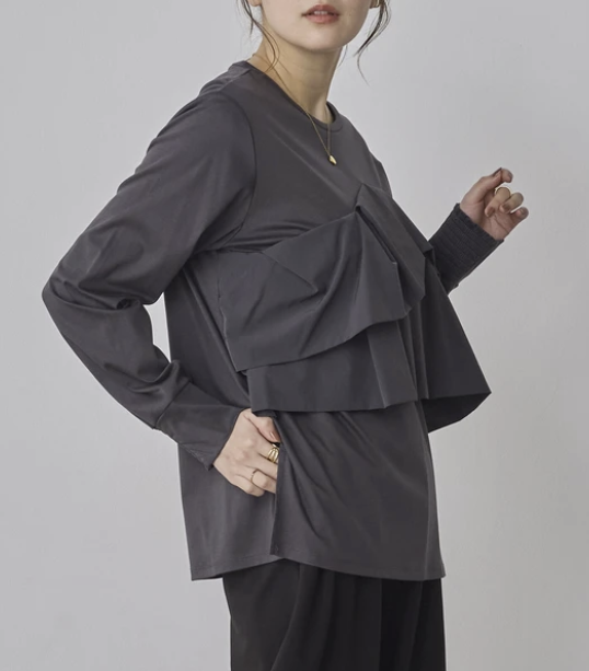 前褶飾圓領T恤 - 2026 流行穿搭  前褶飾T恤 春夏時尚穿搭 獨特設計 成人休閒 時尚穿搭 易於配搭 日本直送   #JP-I-260023