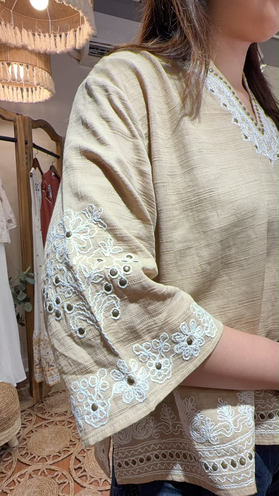 PKT 2625 Beige with White Pattern Emb. Top
