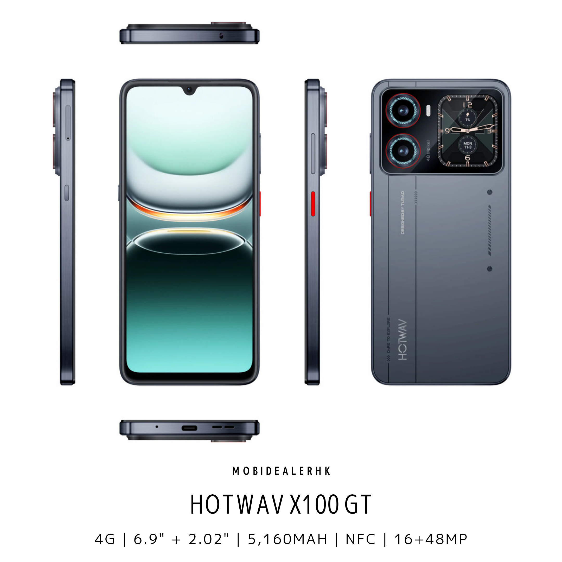 Hotwav X100 GT | 4G | 智能手機 | 6.9吋主屏 + 2.02吋副屏 | 48MP主鏡頭 | NFC