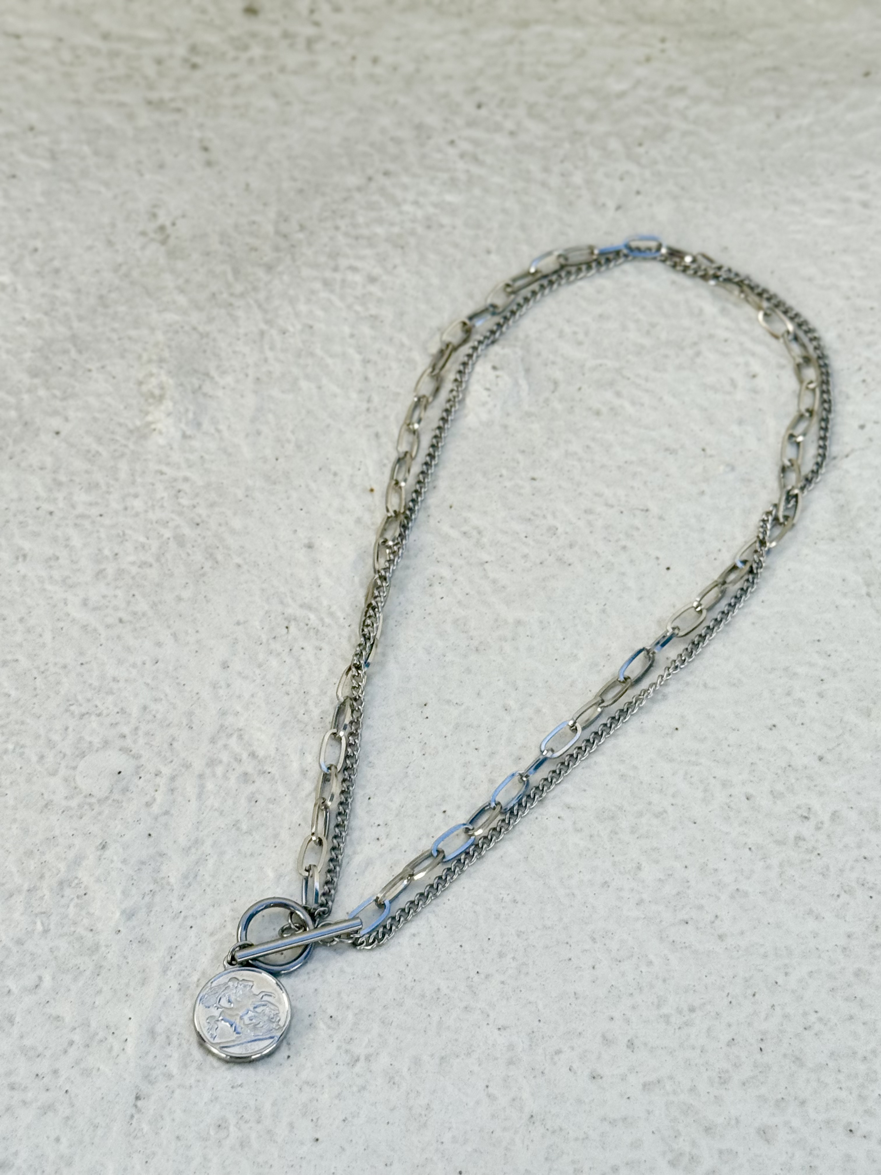 Sliver coin stainless necklace